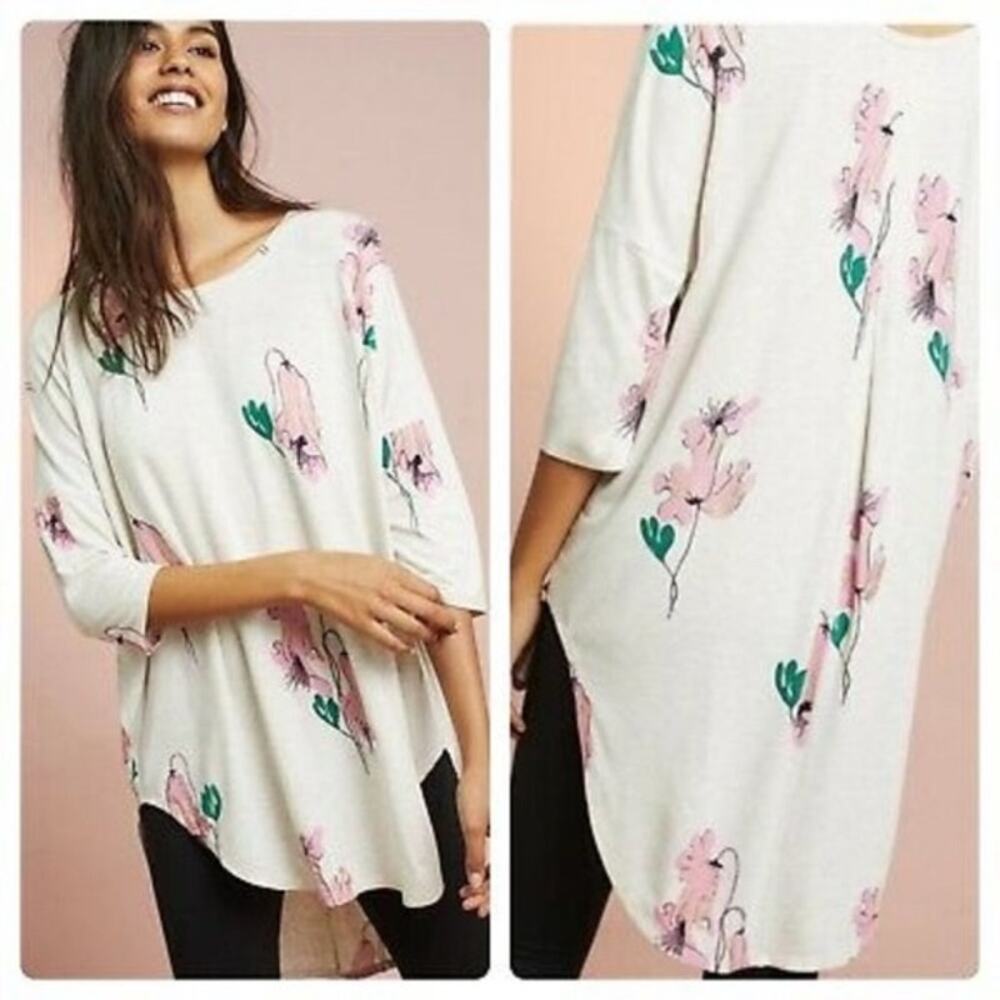 Anthropologie FLOREAT Floral Dolman Sleeve Tunic Top 3/4 Sleeve - Size M